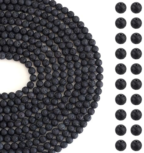 HERZWILD 630pcs Lava Perlen 6mm natürliche schwarze Lavasteinperlen, runde Steinperlen, natürliche Edelsteinperlen für Armbänder, Halsketten, Schmuckherstellung