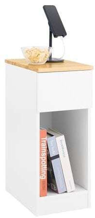 SoBuy Nachttisch schmal Nachtschrank Beistelltisch mit Schublade und Ablage Nachtkästchen Nightstand für Schlafzimmer Wohnzimmer Weiß B25 x T40 x H60 cm FBT111-II-WN