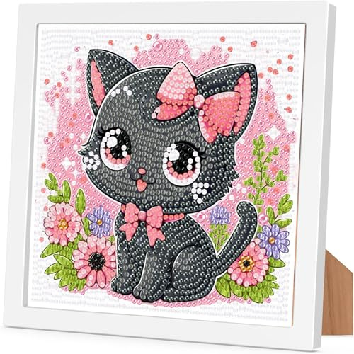 Arttoplus Diamond Painting Kinder Junge Mädchen mit Rahmen Katze 18x18 cm | Diamond Painting Kinder ab 4 5 6 8 10 Jahre Katze, Tiere 5D Diamant Malerei Set zur Geschenk und Heimdekoration