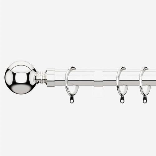 Polished Chrome 28mm Ball Fixed Length Metal Curtain Pole