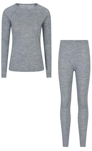 Mountain Warehouse Merino Womens Top & Pants Set - Cosy, Moisture Wicking & Quick Drying Ladies Baselayer - Autumn, Winter, Camping & Hiking Light Grey (Multipack 02) Women's Size 24