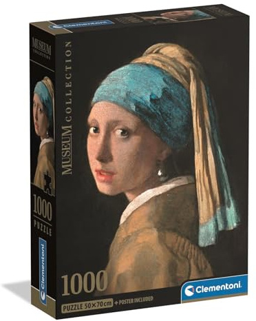 Clementoni Puzzle 1000 pieces Museum Collection, Girl with Pearl Earrig, Compact box, Puzzle dor Adults 14-99 Years, Made in Italy, 39967