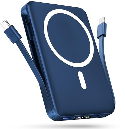Podoru para Magsafe Powerbank, 10000mAh Magnético Power Bank, Powerbank mag-Safe Integrado USB-C&Lighting, Cargador Portátil Inalámbrico PD 22.5W Carga Rapida para iPhone 16/15/14/13/12-Azul Oscuro
