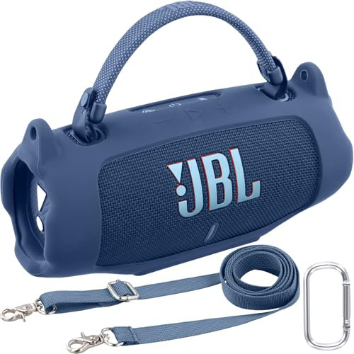 Khanka for JBL Charge 6 Silicone Protective Cover with Detachable Shoulder Strap & Utility Hook, Flexible Soft Case for JBL Charge 6 Portable Bluetooth Speaker,Case Only (Blue)