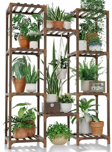 JQTOP Pflanzen-Regale für drinnen und draußen, Multi-Pflanzen-Blumentopf, Holz-Blumenregale, verwendet für die Dekoration in Wohnzimmer, Terrasse, Balkon und Garten (Braun)