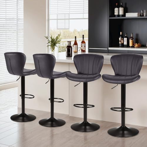 Clevich Lot de 4 Tabourets de Bar, Réglables en Hauteur 62-83 cm, Pivotants, Montage Facile, Repose-Pieds, pour Cuisine, Salon, Salle à Manger, Grey