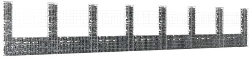 Gabionenkorb U-Form 860x20x150 cm, Eisen, mit 8 Säulen, Maschenweite 10x5 cm, Draht 3,5 mm, für Garten, Terrasse, als Sichtschutz, Lärmschutz, privacy screen