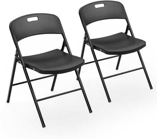 Bonnlo Klappstühle 2er Set aus Kunststoff, Faltbare Stühle mit Metallrahmen, Großer Spritzguss-Aufbau, bis 158 kg, Tragbare Gartenstühle für Innen & Außen – Partys, Camping, Schule & Büro, Schwarz