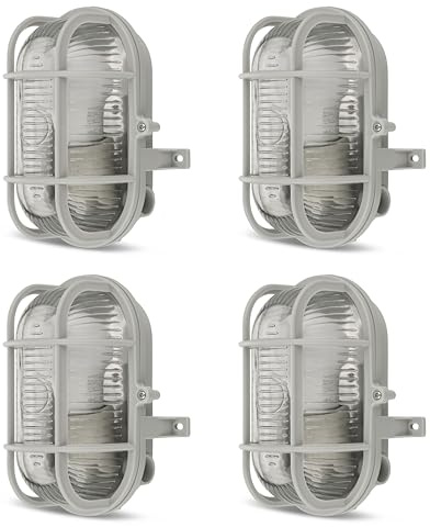 REV Kellerlampe SPARSET - 4x Feuchtraumleuchte LED oval (4,8W, 470lm, IP44), E27-Fassung, einsetzbar als Decken- oder Wandlampe, silber
