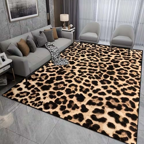 SOJAWA Wohnzimmer-Teppich 160x200cm, brauner Leoparden-Teppichs, moderner weicher Kurzflor-Teppich, Dekoteppich für Schlaf- und Esszimmer, rutschfest und waschbar für Wohnzimmer und Flur