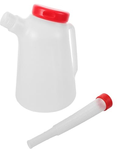 PACKOVE Bidon D'huile Moteur Plastique 5l avec Bec Verseur Long Rouge, Injecteur à Échelle Précis pour Voitures, Bateaux et Motos, Distributeur de Mesure Huile Motorisée Réutilisable
