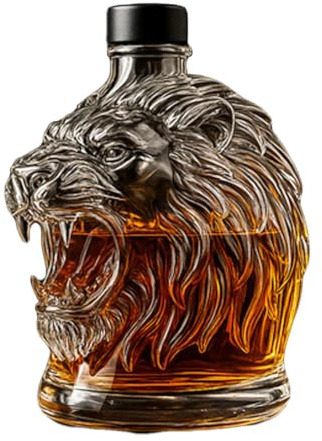 Decanter per whisky con testa di leone, divertente bottiglia di vetro per uomini, regalo decorativo per gli amanti dei collezionisti