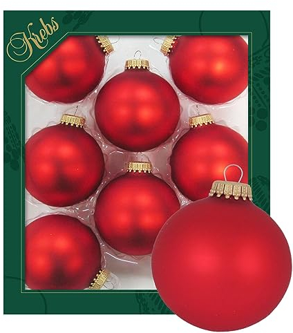 Krebs Glas Lauscha - Weihnachtsdekoration/Christbaumschmuck aus Glas - Unifarbende Kugeln - Menge: 8 Stück - Farbe: Satin-Feuerrot - Größe: ca. 7 cm