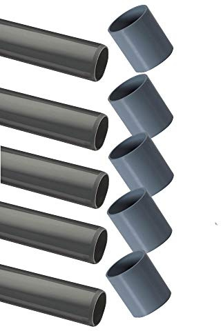 PVC Rohre B-Ware. Nur Rohr Ø 40 mm und Muffe ohne Fitting Fitting Winkel Kniestück Adapter T-Stück (5 x Rohr 1M + Muffen)