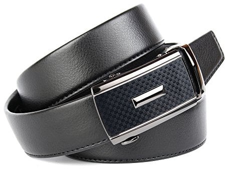 Anthoni Crown Herrengürtel in Schwarz, automatischer Gürtel mit automatischer Schnalle, Ledergürtel für Herrenanzüge, Herrenhose oder Jeans, 35 mm breit, kürzbar. 85