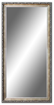 90 cm x 50 cm, Spiegel mit Rahmen, Badezimmerspiegel Antik, Alte Spiegel, Handgefertigte, Stabiler Rückwand, Rahmenleiste: 60 mm breit und 45 mm hoch, Rahmen Farbe: Gold- Silber