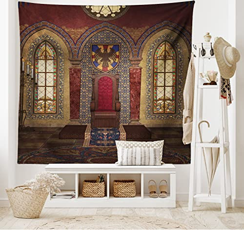ABAKUHAUS gotisch Wandteppich, Medieval Palace aus Weiches Mikrofaser Stoff Waschbar ohne Verblassen Digitaldruck, 150 x 110 cm,Brown Rubin