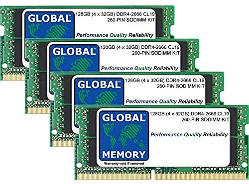 Global Memory Ram - Kit memoria DDR4 2666MHz PC4-21300 260 PIN SODIMM da 128 GB (4 x 32 GB) per computer portatili/notebook