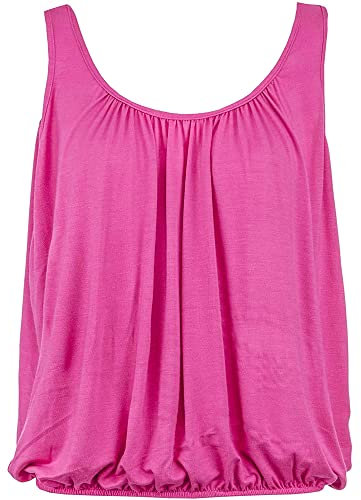 Love My Fashions® Women Bubble Hem Straps Vest Top Women Round Scoop Neckline Vest Top Elasticated Swing Waist Sleeveless Top Fuchsia Pink