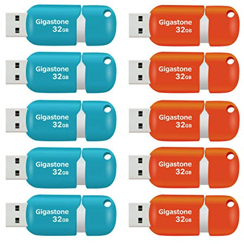 Gigastone Lot de 10 Clé USB 32 Go, V10 Série, Clés Rétractables pour PC Ordinateur Portable MacBook, Compatible avec Windows Mac Linux, USB 2.0 Flash Drive Stockage, Mixte Couleur - Turquoise Rouge