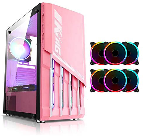 Gaming Case,Mid-Tower PC Gaming Case ATX/M-ATX/ITX - Front I/O USB 3.0 Port - 4MM Tempered Glass - 6 Fan Position - Water-Cooling Ready (Color : Pink)