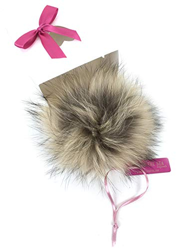 FISH IN THE SEA Premium Echtfell Bommel XL 17-19cm Fellbommel mit Druckknopf in Natur leicht zum Anbringen Abnehmbarer Pom Pom für Strickmütze in Geschenkverpackung