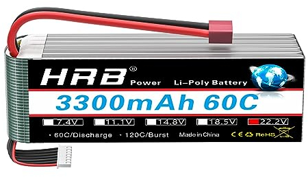 HRB 6S Batterie LiPo 22,2 V 3300 mAh 60 C avec prise Deans T pour quadricoptère RC 500 Taille Hélicoptère Voiture Camion Bateau Loisirs