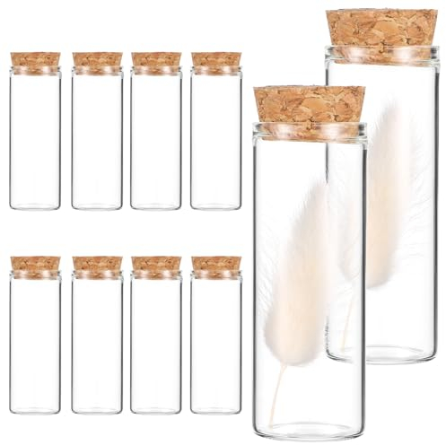 VILLCASE Reagenzgläser aus Glas mit Holzstopfen, Mini-Aufbewahrungsflaschen, Glasröhrchen für Safran, Sand, Flüssigkeiten, Lebensmittel, Kaffee, Bohnen, Tee, Größe S, 10 Stück