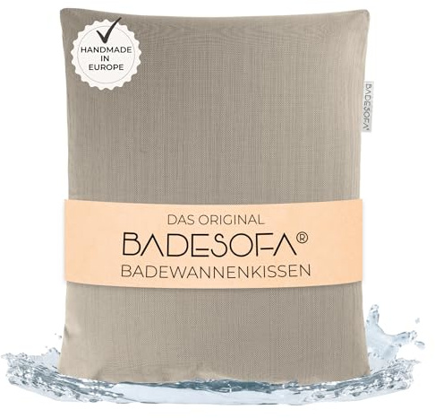 BADESOFA Badewannenkissen Small in Beige | Premium Badekissen Nacken & Rücken, Handgefertigt in Europa, Waschbar & Schnelltrocknend, Kissen Passt in jede Badewanne