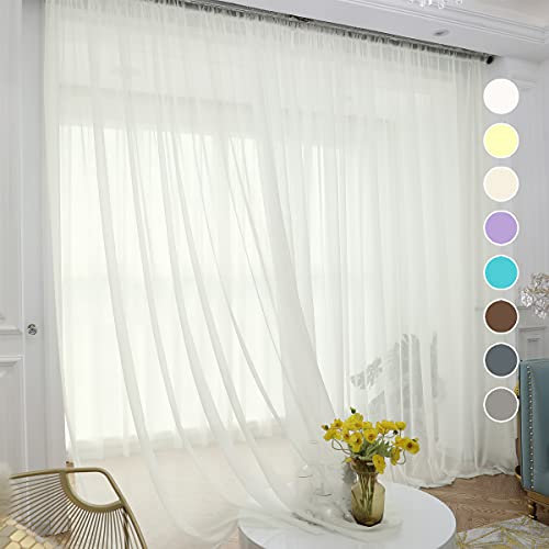 ABCHOME Beige, durchsichtige Vorhänge, 330 cm lang, 2 Paneele, Stangentasche, Voile, halbtransparent, Fenstervorhänge für Küche, Schlafzimmer und Wohnzimmer (Beige, 52W x 130L)