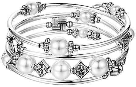 Bulinlin Damen Wickelarmband mit Achat Stein Silber Mehrschichtiges Perlen Armbänder Geburtstags Modeschmuck Geschenk für Frauen(09-White Pearl)
