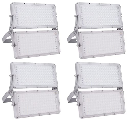 Bellanny 4 Pièces 200W Projecteur LED Extérieur, 20000LM Spot LED Extérieur, Lampe d'atelier LED Super Brillante Blanc Froid 6500K, IP65 Imperméable Eclairage de Sécurité, pour Jardin, Garage…