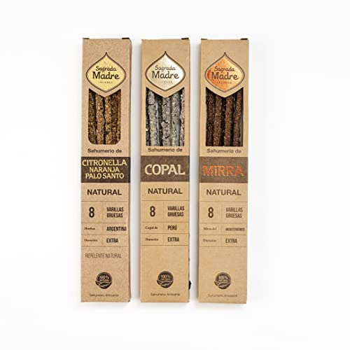 Pack 3 Inciensos 100% Naturales Copal Mirra Palo Santo Citronella Naranja DURACIÓN Extra Abundancia Prosperidad Atraer Dinero Limpieza Energética Purificación