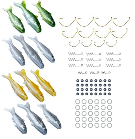 Banjo Minnow 102-teiliges Deluxe Pro Kit + lebensechte Köder für alle Fische + langlebiges Material, das Fische fängt + Süßwasser- & Salzwasser-Angelköder + Haken & Anker