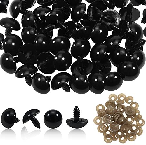 TOAOB 50 Stück Sicherheitsaugen Puppenaugen 20 mm Runde Schwarz Kunststoffaugen Bastel Augen und Sicherheitsnasen mit Unterlegscheiben für Puppe Amigurumis Häkeltiere