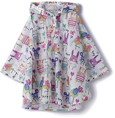 QIKADO Poncho de Pluie Imperméable et Indéchirable pour Petite Fille Garçonà avec des Dessins D'animaux L(125-150cm)