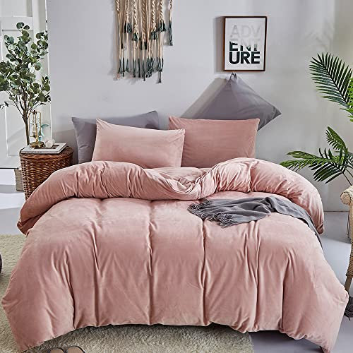 CLOTHKNOW Pink Fluffy Full Size Comforter Sets Velvet Bedding Comforter Sets Soft Blush Comforter Pink Comforter with 2 x Pillow Cases