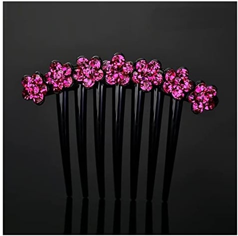 WERWER Erwachsene Temperament Strasshaarkamm Mode vielseitig Sieben Zahn Kammschale Haareinsatzzubehör (Metal Color : A Rose Red)