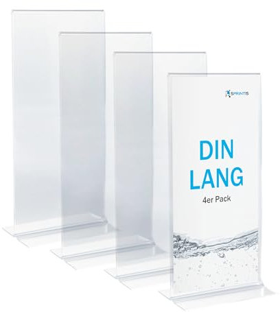 SPRINTIS Tischaufsteller DIN-Lang hoch (4 Stück), T-Aufsteller aus glasklarem Kunststoff für Hochzeit & Restaurant, Werbeaufsteller DIN-Lang, Menükartenhalter & Getränkekartenhalter im Hochformat