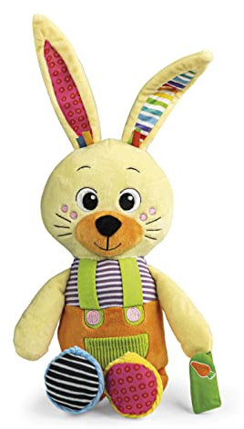 Clementoni - Benny el Conejito, Peluche bebé Desde 0 Meses. Peluche en Caja, para Jugar también con la Caja como Escenario. Un Conejito de Peluche con portachupetes para acompañar al bebé(17760)