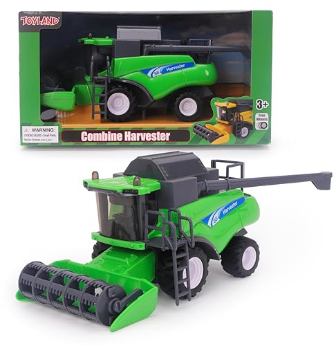 Toyland® 26cm (10”) Grön leksakskördetröska i skala 1:32 - Friktionsdrivet lantbruksfordon med rörliga delar - Interaktiv lek för barn - 3+ år