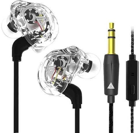 Leuchtbox QKZ VK1 Premium In-Ear-Kopfhörer Kabel 108dB HiFi Sport und Gaming Headphones HD Mikrofon Hires Klang Bluetooh-fähige Earbuds Heavy Deep Bass Double Driver (Transparent/Weiß)