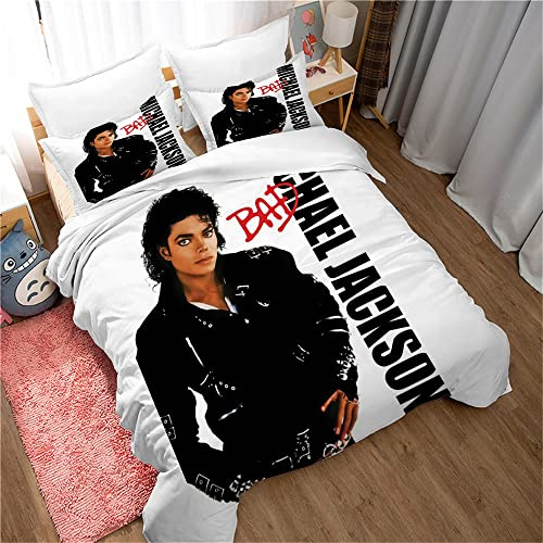 Bettwäsche 200 X 200, Michael Jackson, Idolsänger Bettbezug-Set Und 2 Kissenbezüge 80 X 80 cm, 3-teiliges Weiches, Flauschiges Bettwäsche-Set Mit Reißverschluss (135x200cm,Muster 01)