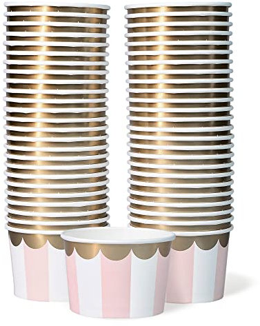 Confettiville 50-Count Paper Ice Cream Cups - 9-Oz Disposable Dessert Bowls with Pink Stripes & Gold Foil