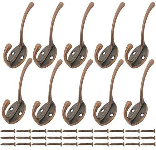 Mokife Ganci Attaccapanni Vintage, 10 Rame Doppi Parete Appendiabiti Originali Porta Gancio Metallo Ganci Multifunzione per Cappotto Vestaglia Asciugamano Cappello Chiave