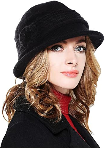 Yutdeng Winter Strickmütze Damen Beanie Fischerhut Blume Krempe Wintermütze Warme Mütze Bucket Hat Anglerhut für Frauen Stricken Beanie, Schwarz