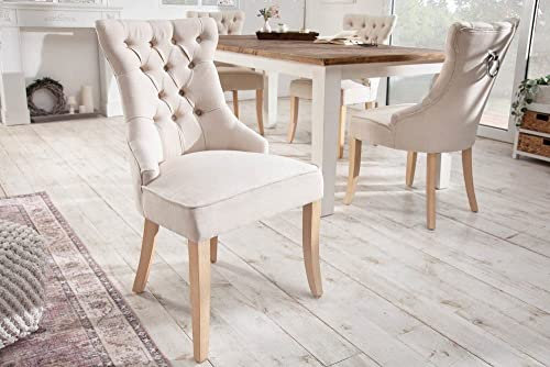 LEBENSwohnART Edler Stuhl MODAN beige Leinen mit Komfortgriff pompös Landhausstil
