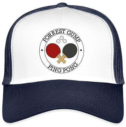 Spreadshirt Forrest Gump Ping Pong God Schwarz Trucker Cap, One Size, Weiß/Navy