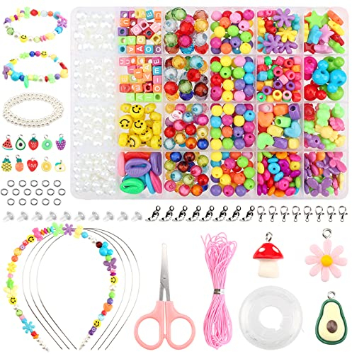 I LOVE MOM kit Schmuck und Perlen für Kinder, 24 Formen Armband DIY Perlen Set, für Ideenherstellung, Ringe, Stirnbänder, Adventsgeschenk, Geburtstag etc