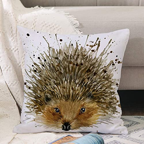 Kissenbezug 45x45 cm,Igel-Grafiken Igel-Illustration mit Splash-Aquarell,Outdoor Kissen Kissenbezüge Kissenhülle Sofa Kissen dekokissen Zierkissen für Wohnzimmer Garten deko draußen
